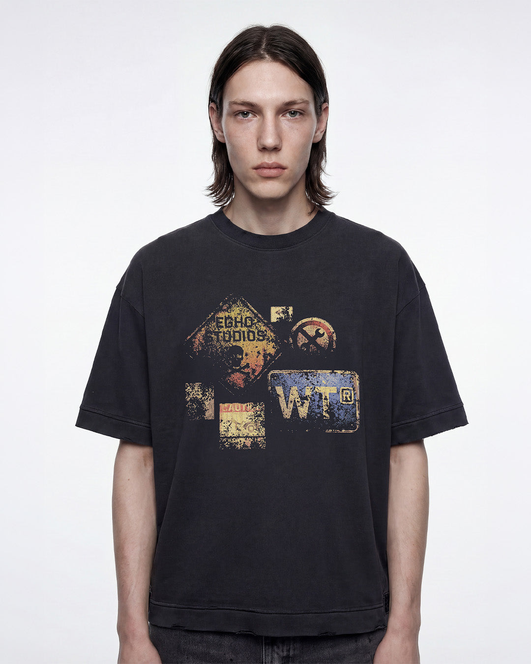 Black 'Rusty Signs' Boxy Tee X EGHO STUDIOS