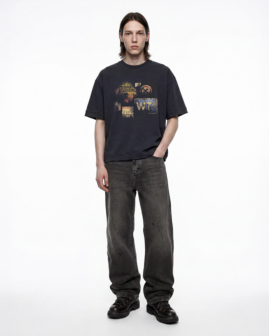 Black 'Rusty Signs' Boxy Tee X EGHO STUDIOS