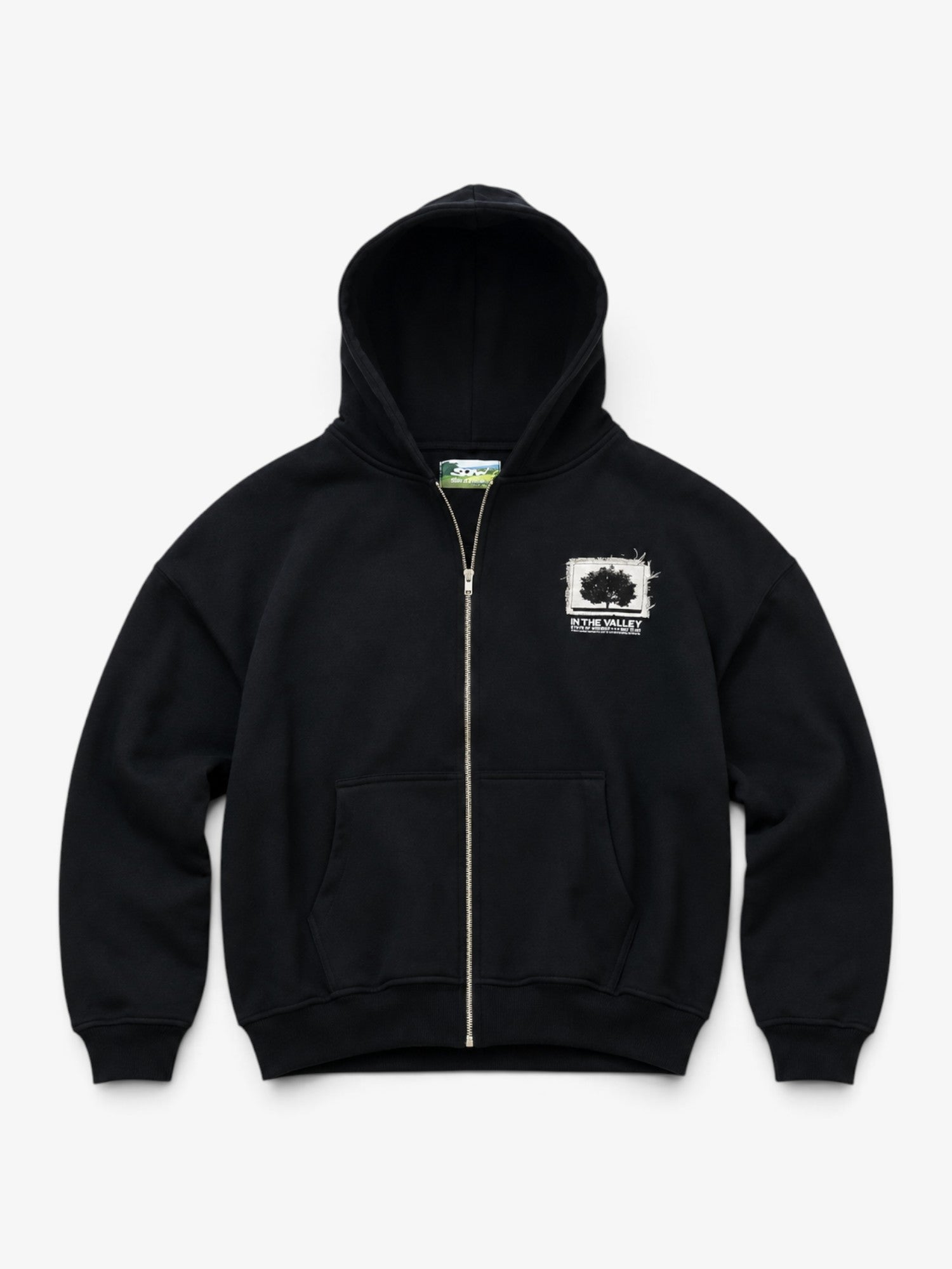 Black 'Support Your Local Tree' Boxy Zip Hoodie