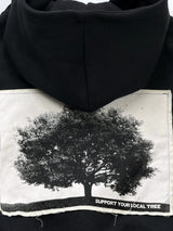 Black 'Support Your Local Tree' Boxy Zip Hoodie