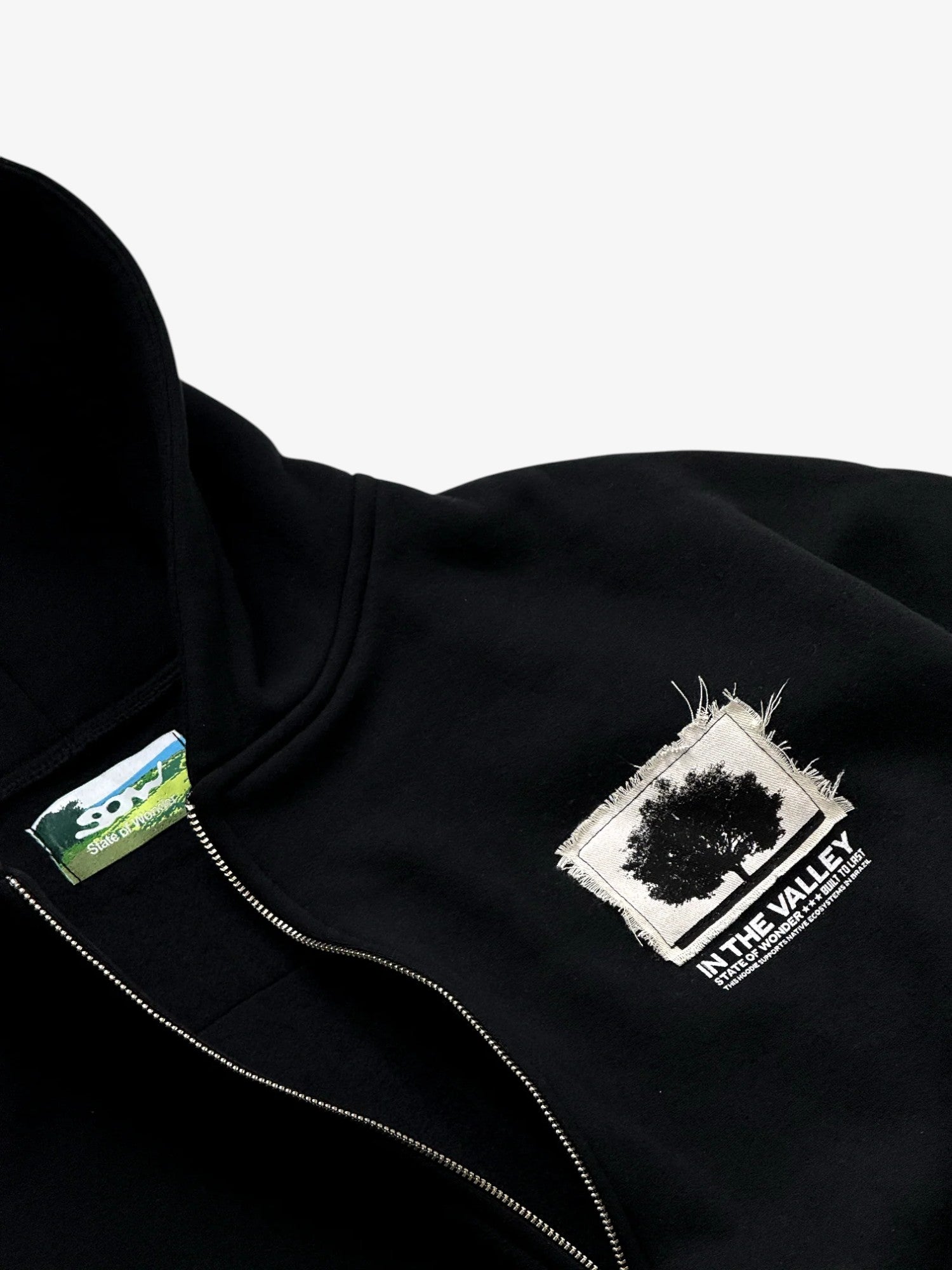 Black 'Support Your Local Tree' Boxy Zip Hoodie