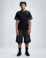 Black Used Denim Straight Shorts