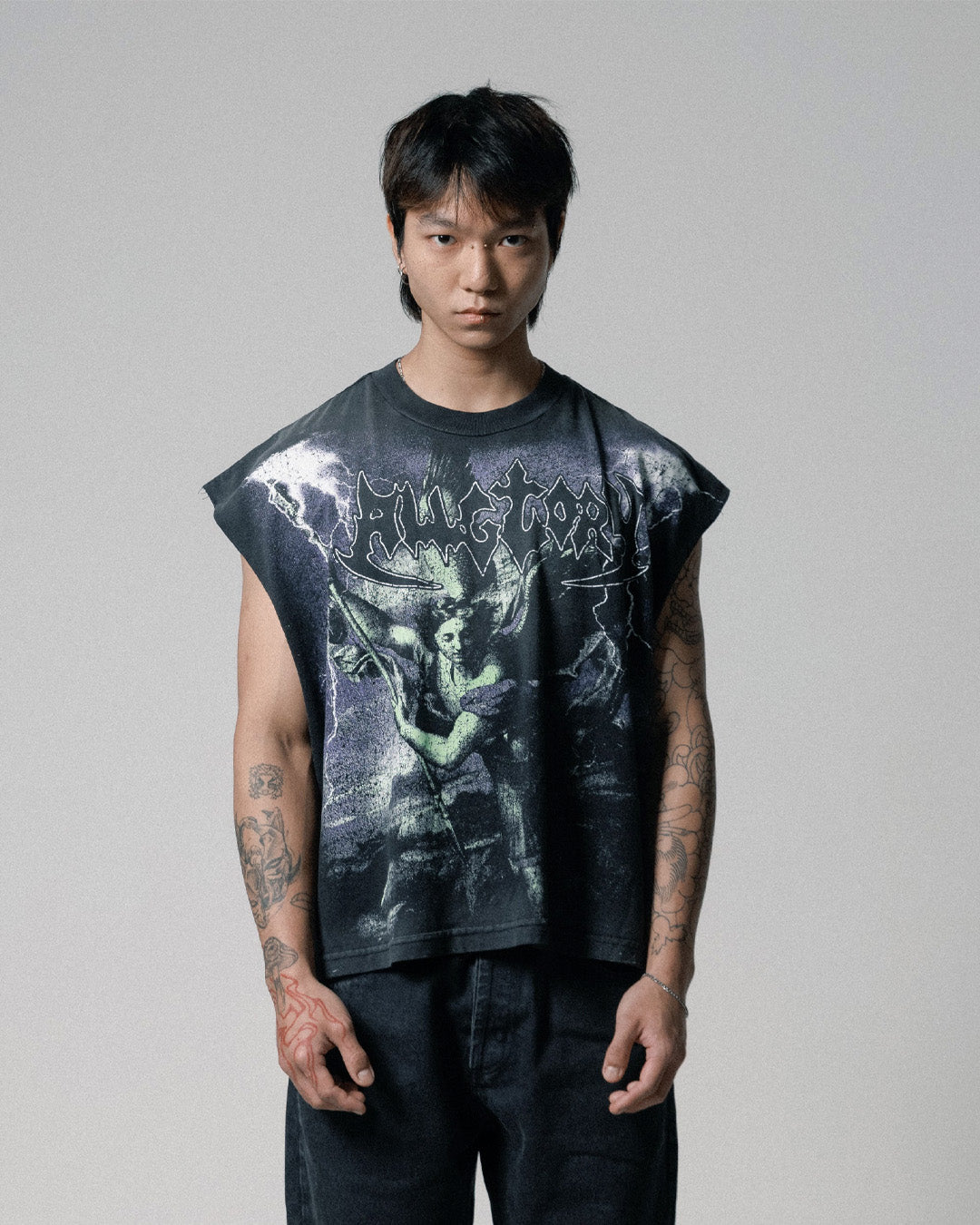 Black Washed 'Defeating' Tank Top