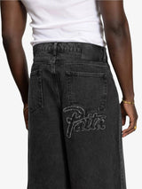 Black 'Whiskers' Denim Shorts