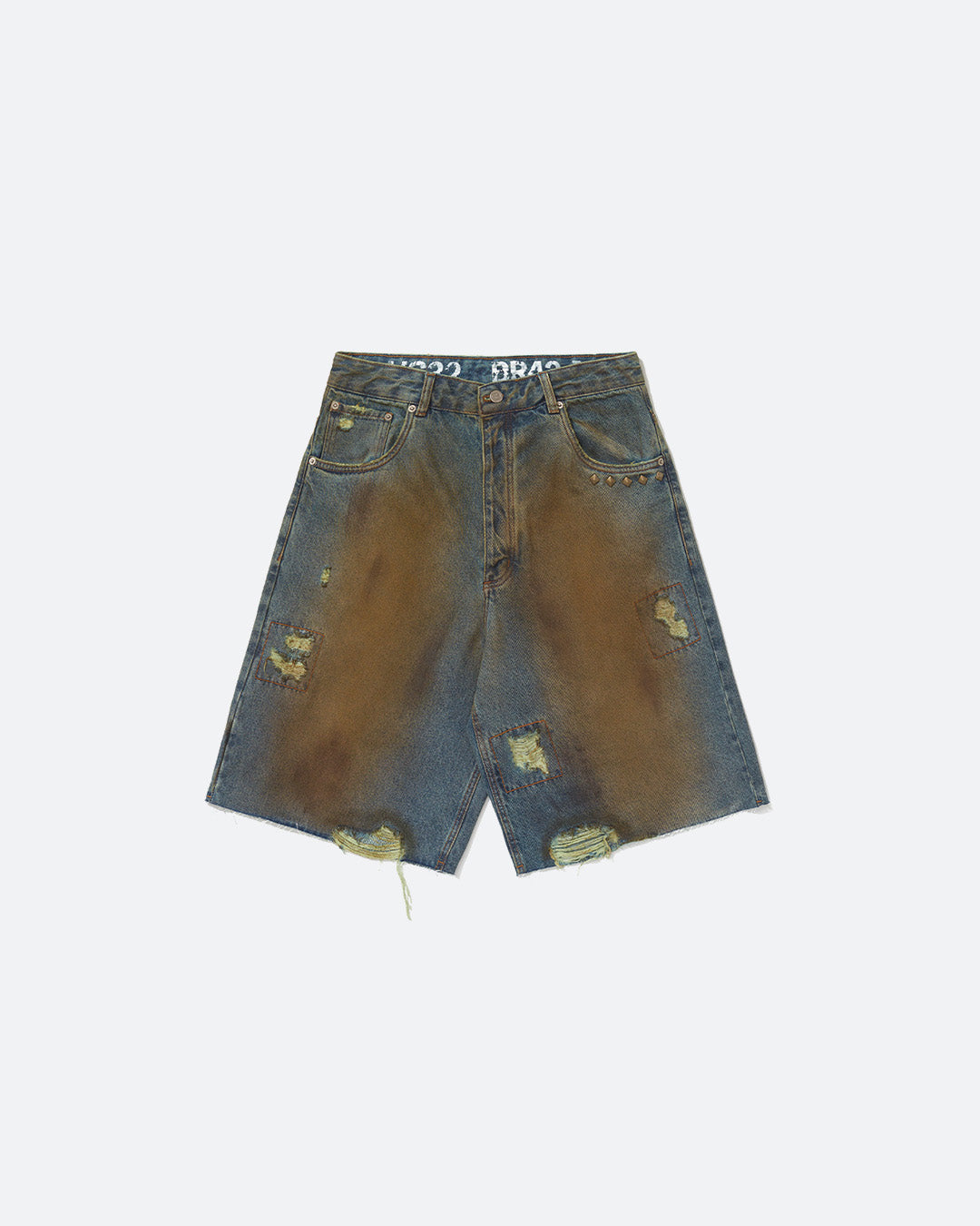 Blue Trashed Denim Shorts