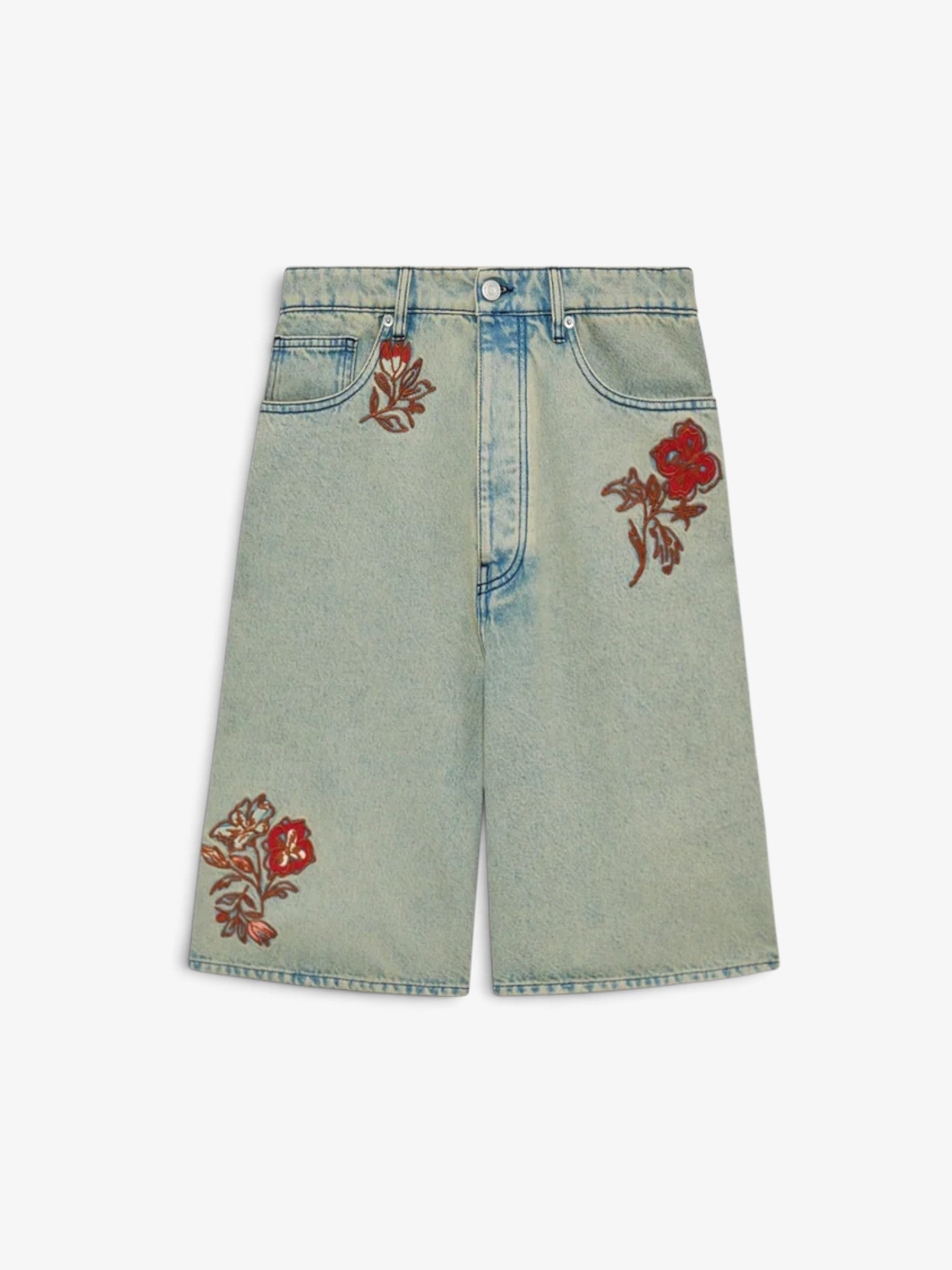 Blue 'Short Jean Dusty Brodé Fleurs' Denim Shorts