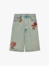 Blue 'Short Jean Dusty Brodé Fleurs' Denim Shorts