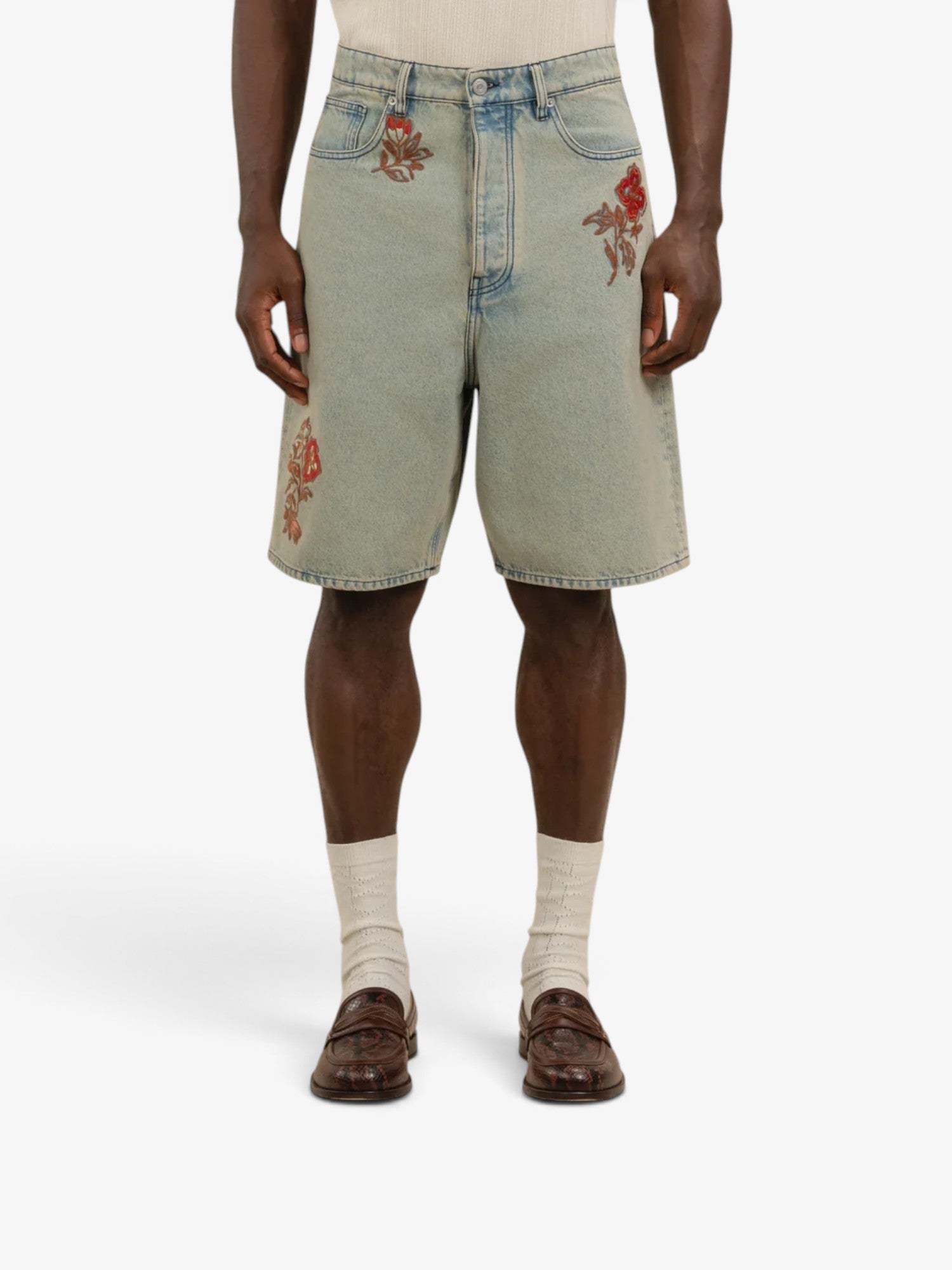Blue 'Short Jean Dusty Brodé Fleurs' Denim Shorts