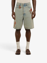 Blue 'Short Jean Dusty Brodé Fleurs' Denim Shorts