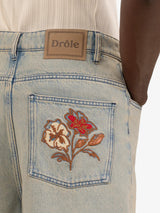 Blue 'Short Jean Dusty Brodé Fleurs' Denim Shorts