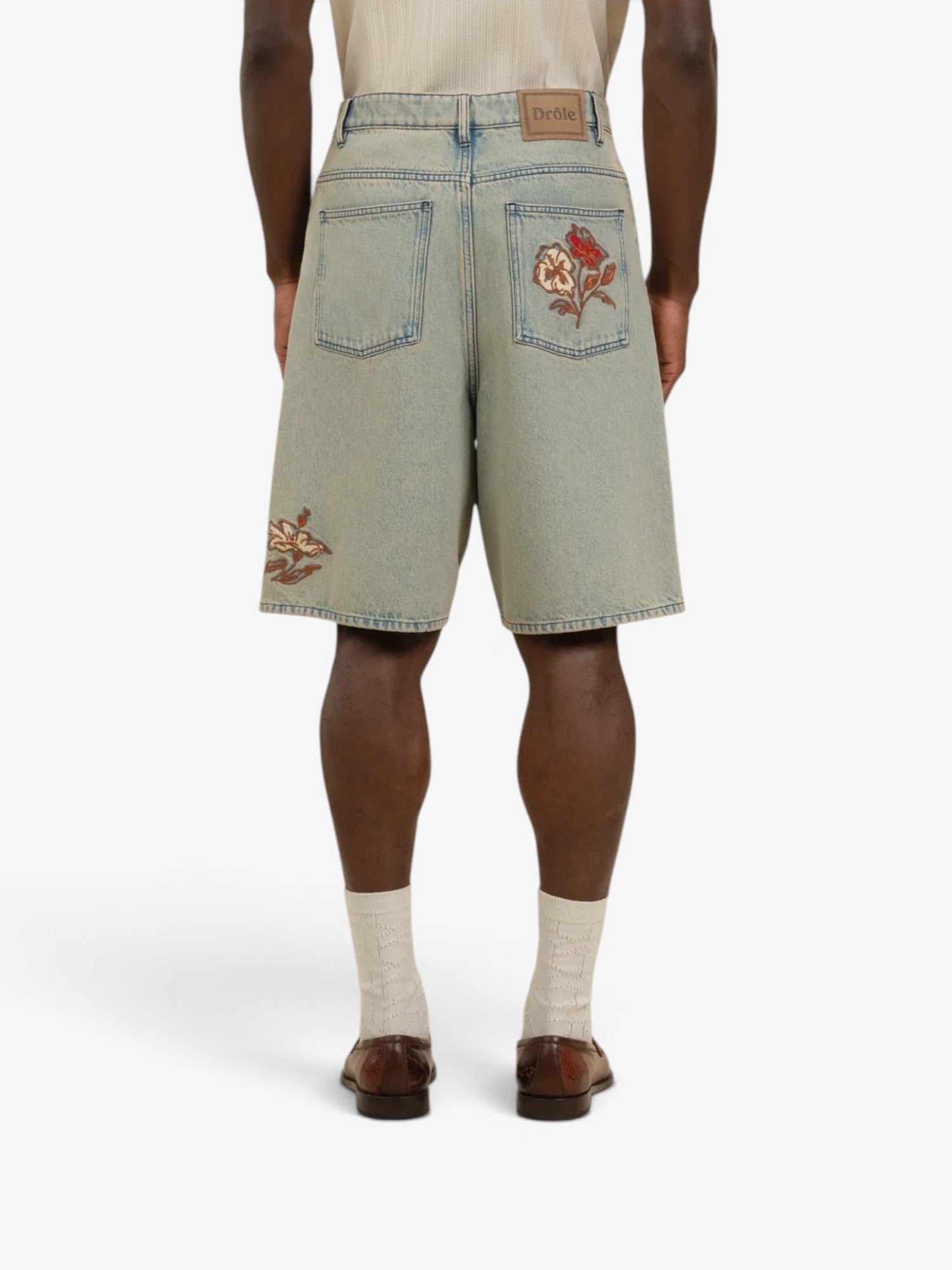 Blue 'Short Jean Dusty Brodé Fleurs' Denim Shorts