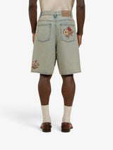 Blue 'Short Jean Dusty Brodé Fleurs' Denim Shorts