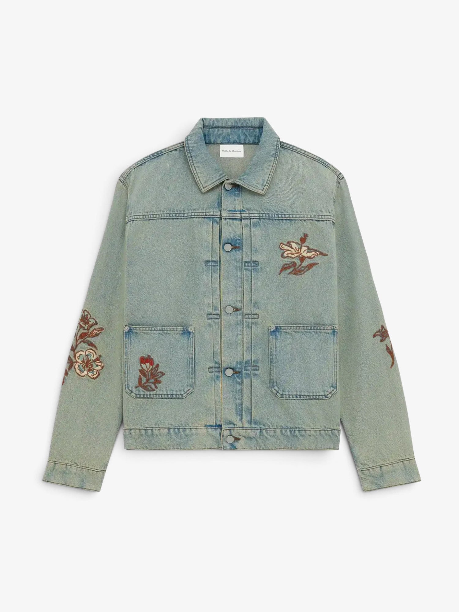 Blue 'Veste Denim Dusty Brodée Fleurs' Denim Jacket