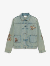 Blue 'Veste Denim Dusty Brodée Fleurs' Denim Jacket