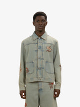 Blue 'Veste Denim Dusty Brodée Fleurs' Denim Jacket
