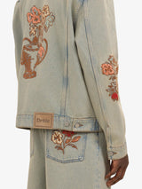 Blue 'Veste Denim Dusty Brodée Fleurs' Denim Jacket