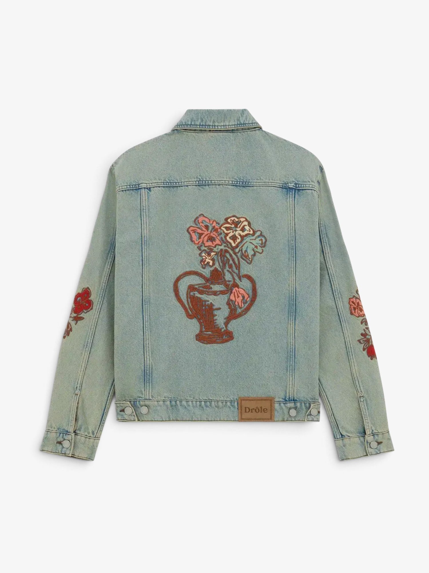 Blue 'Veste Denim Dusty Brodée Fleurs' Denim Jacket