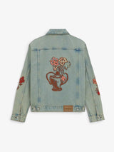 Blue 'Veste Denim Dusty Brodée Fleurs' Denim Jacket