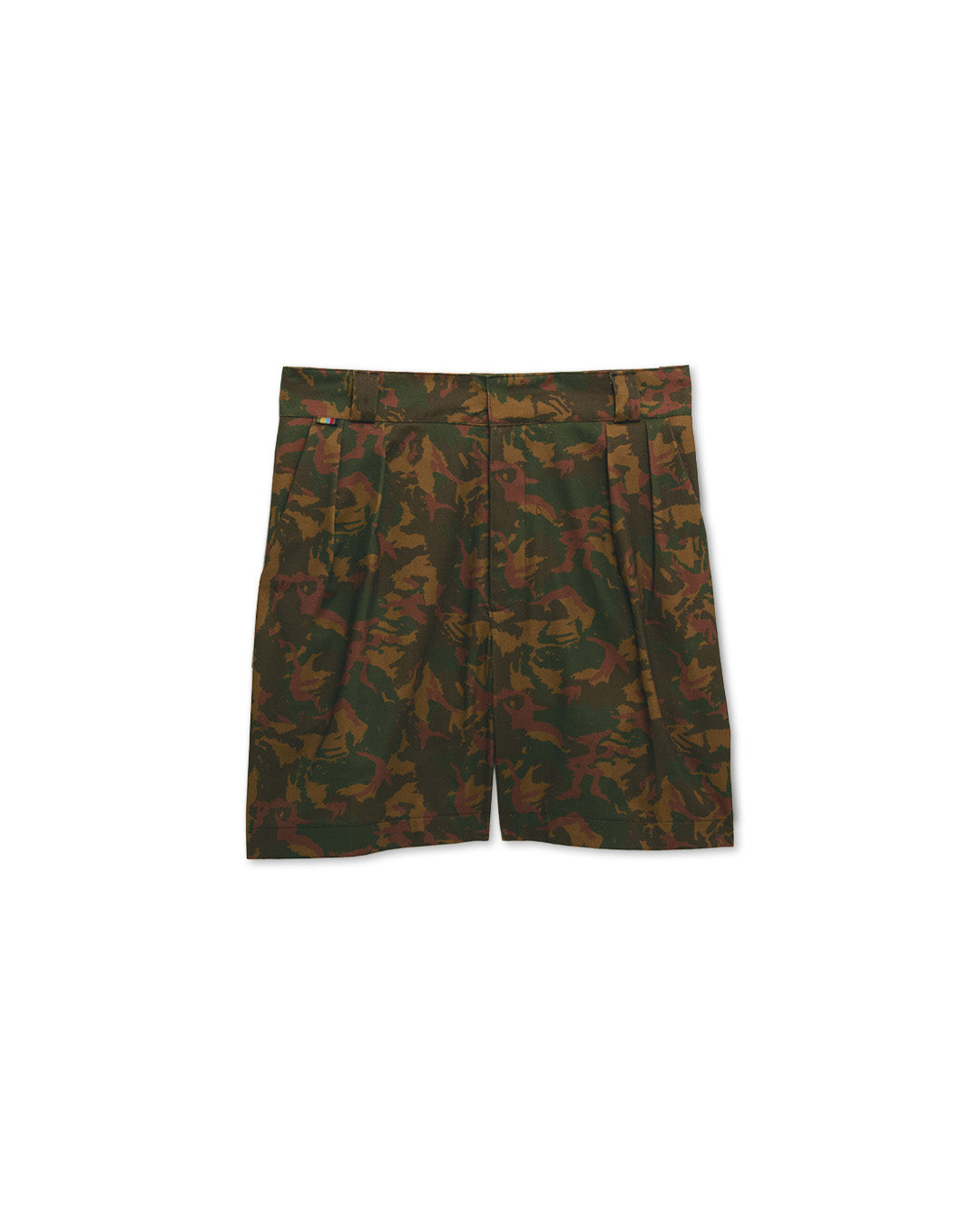 Brown Camouflage Double Pleat Tailoring Shorts