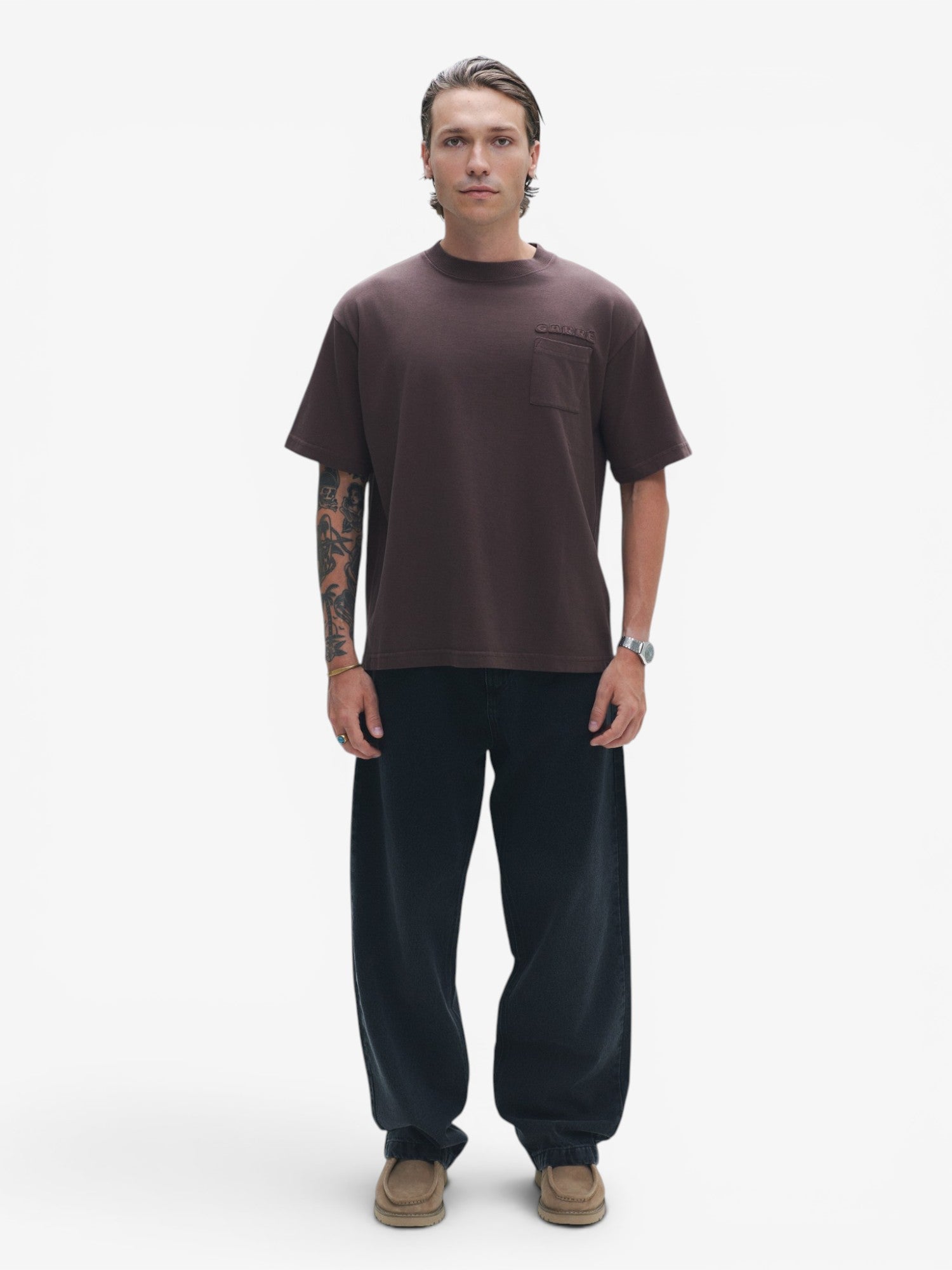Brown Embroidery Pocket Tee