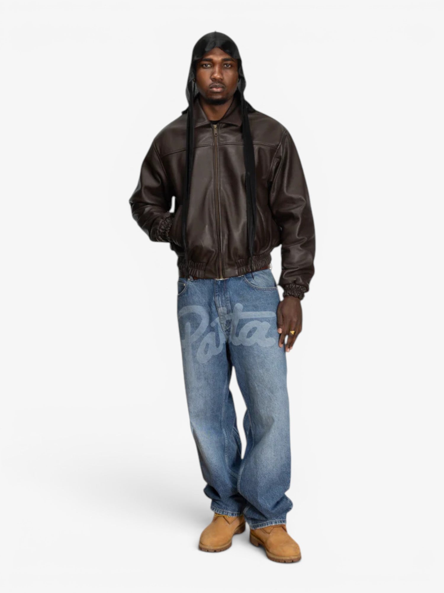 Brown Leather Bomber Jacket