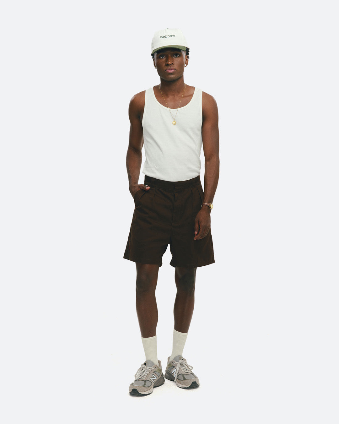 Brown Pleated Tailored Shorts