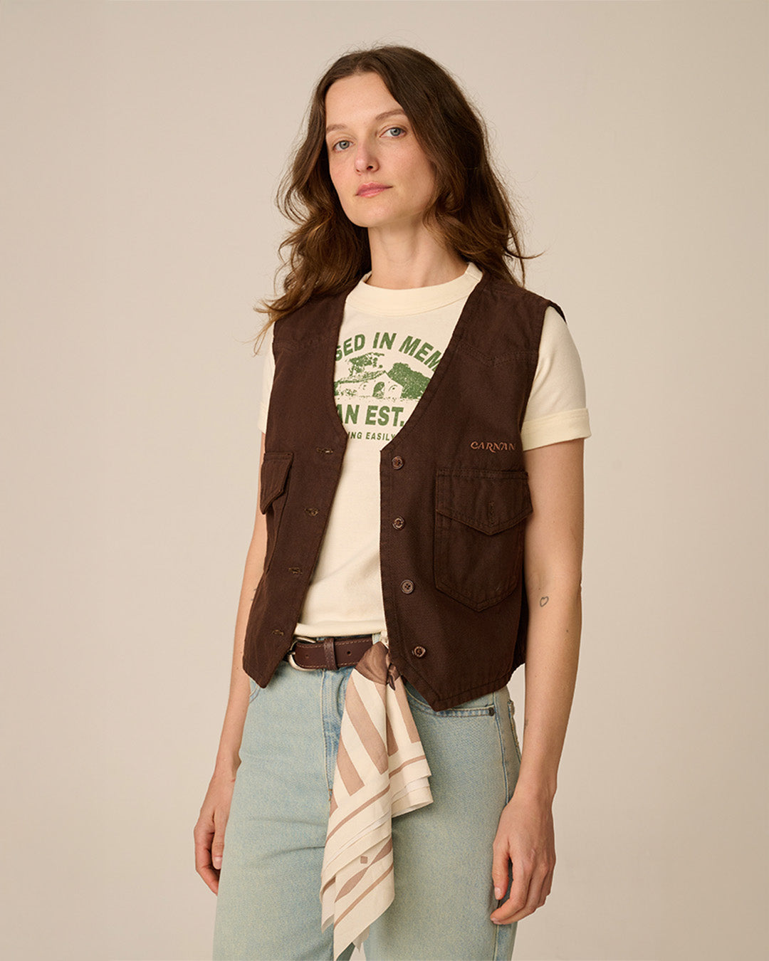 Brown Washed Twill Vest