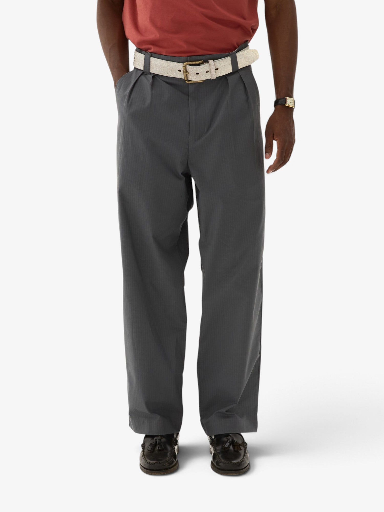 Grey Double-Pleated Ripstop Pants X WELCOME