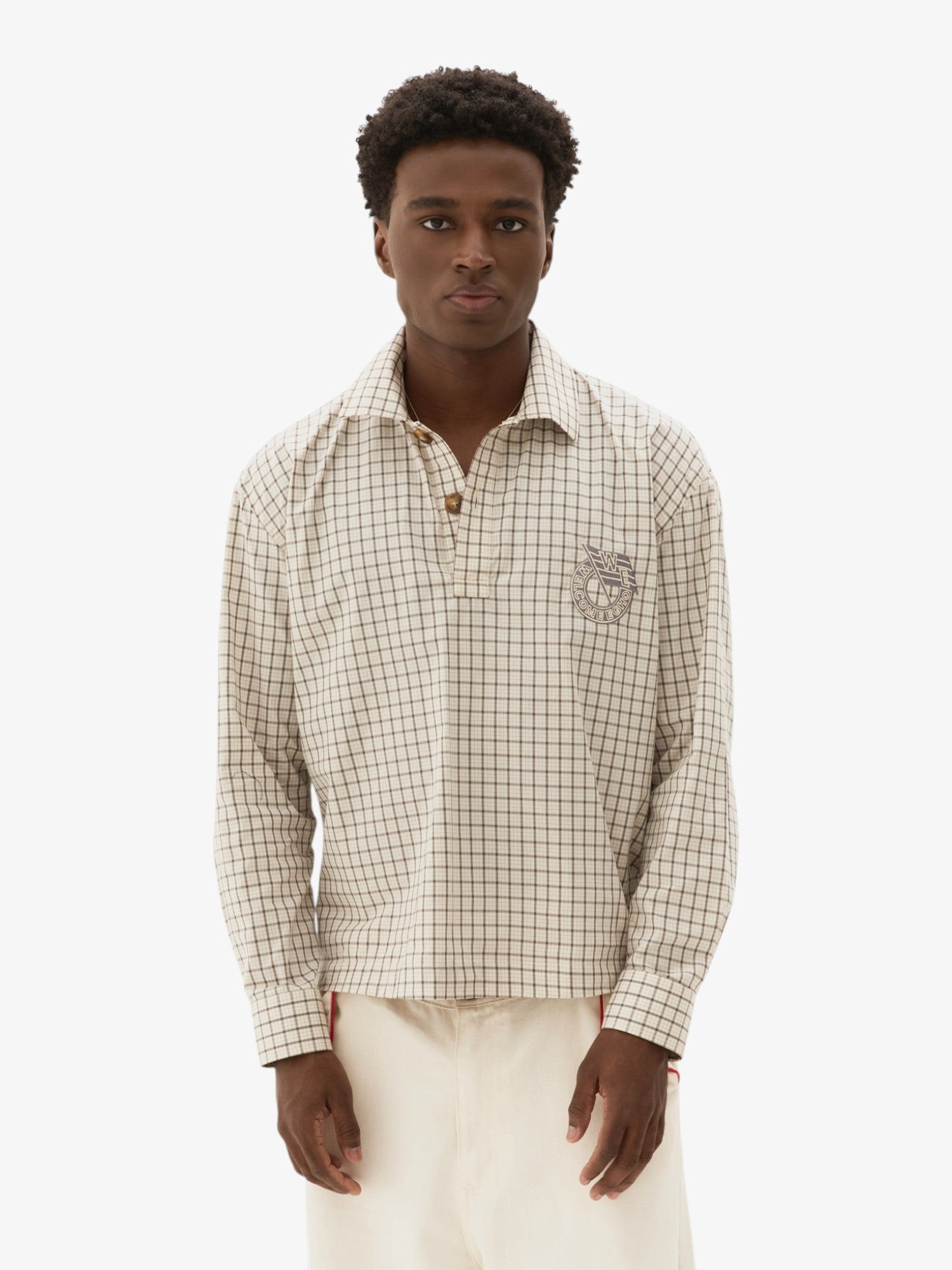 Beige 'Grid' Longsleeve Polo X WELCOME