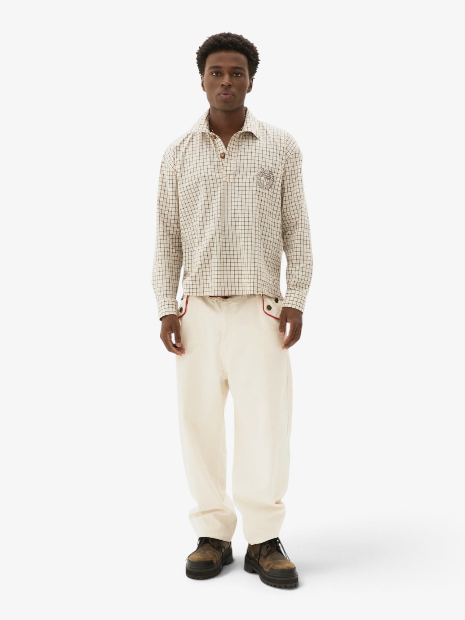 Beige 'Grid' Longsleeve Polo X WELCOME