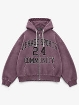 Washed Wine 'College' Zip Hoodie
