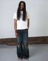 Blue 'UNF' Asymmetrical Denim Pants