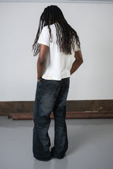 Blue 'UNF' Asymmetrical Denim Pants