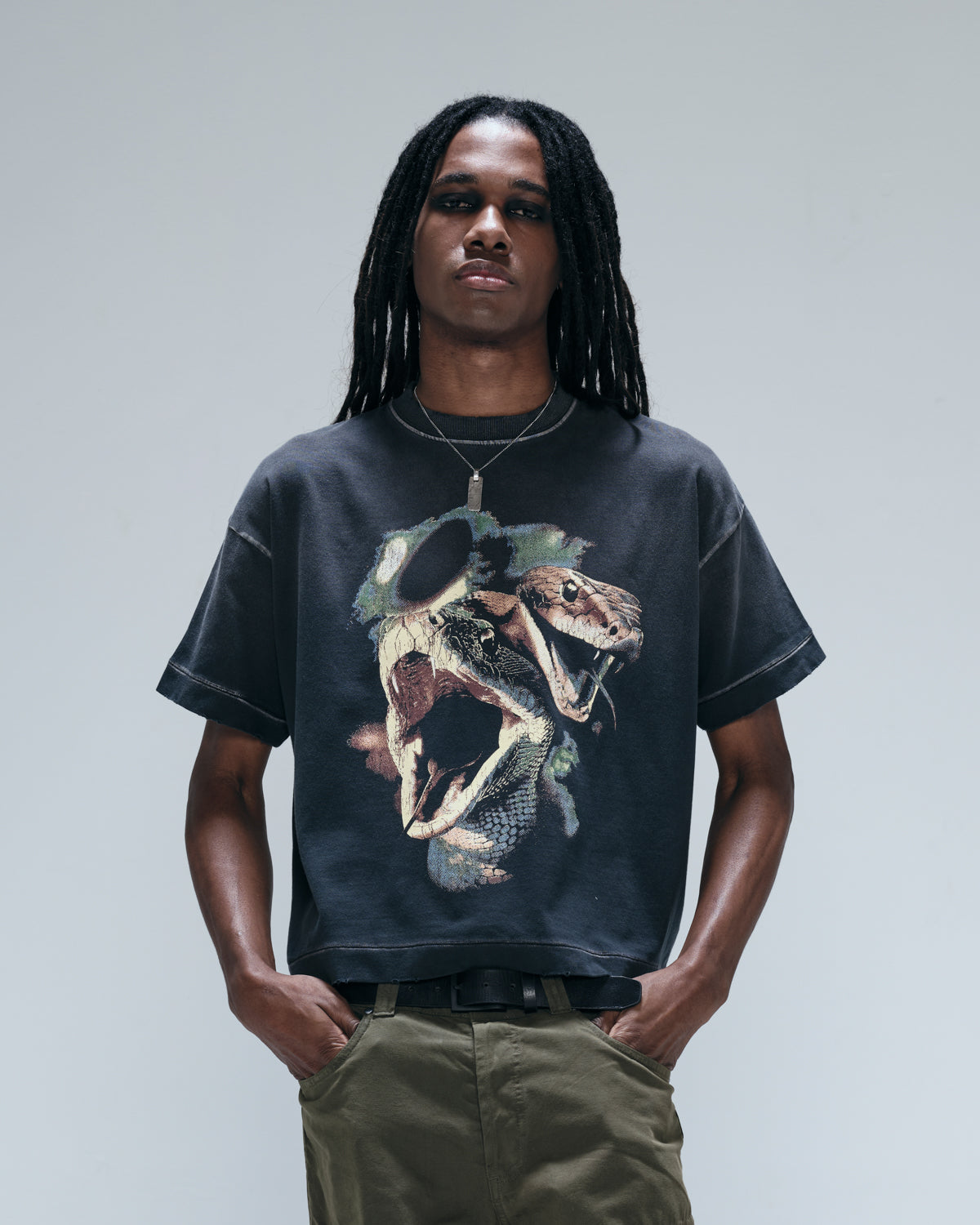 Black Washed 'Serpent' Boxy Tee