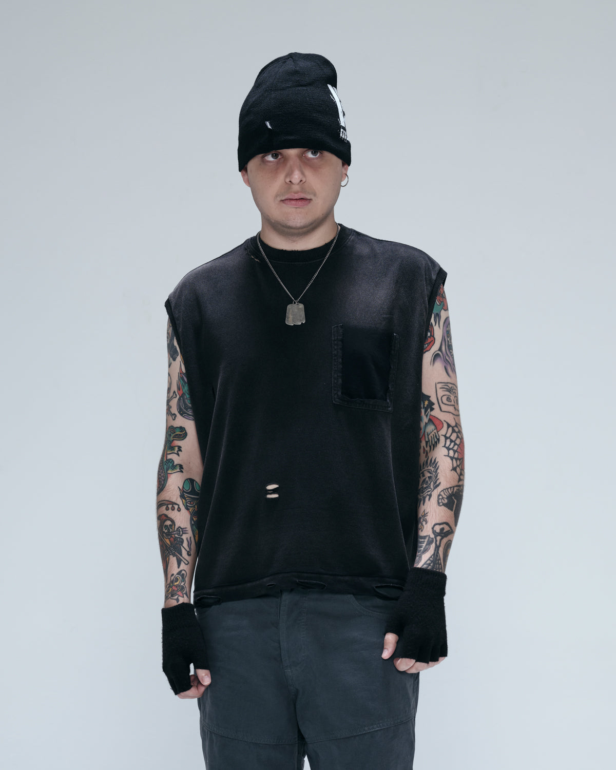 Black Washed 'Trashed' Tank Top