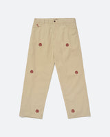 Beige Embroided Twill Pants