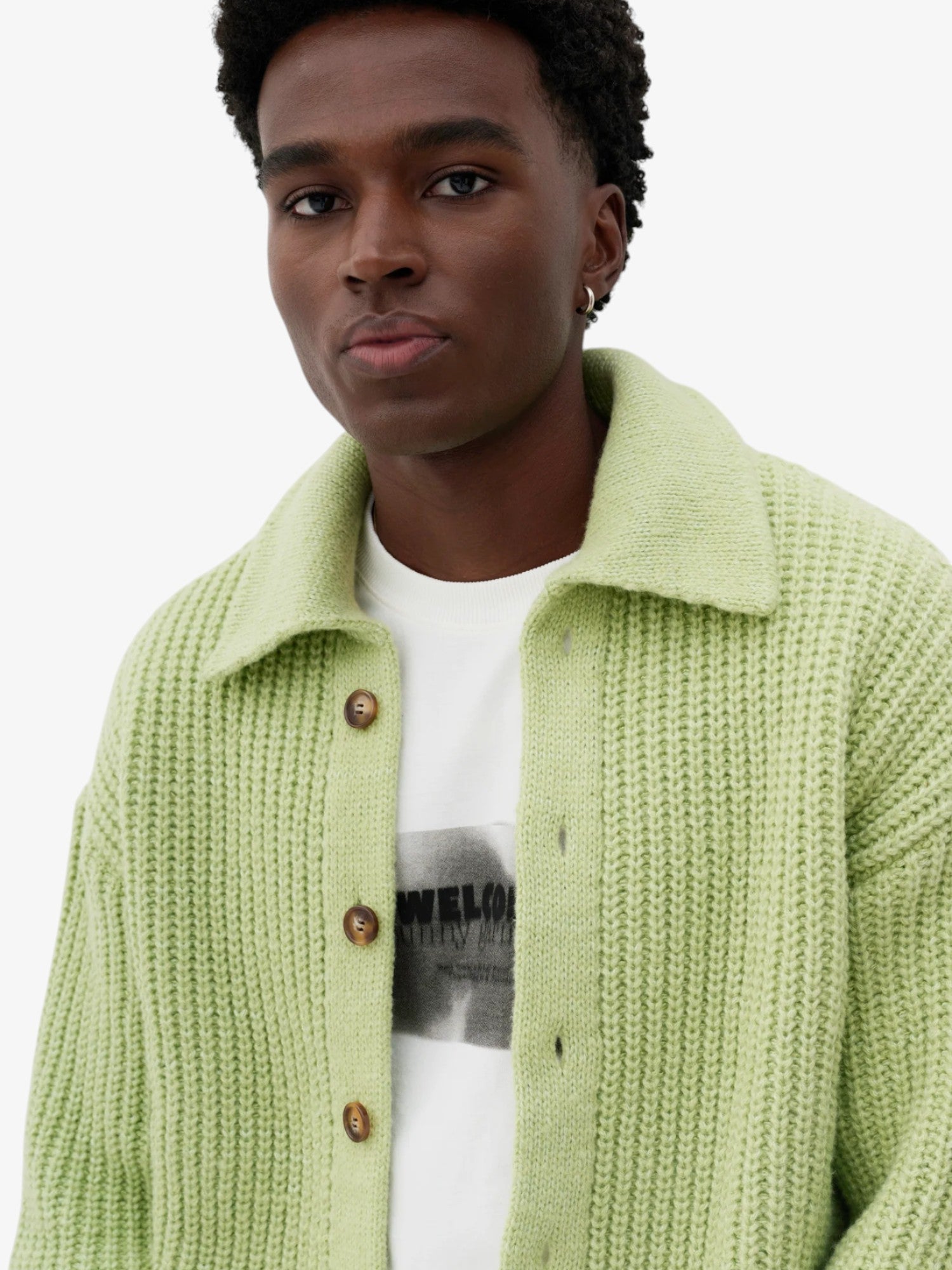 Green Pom Knit Cardigan