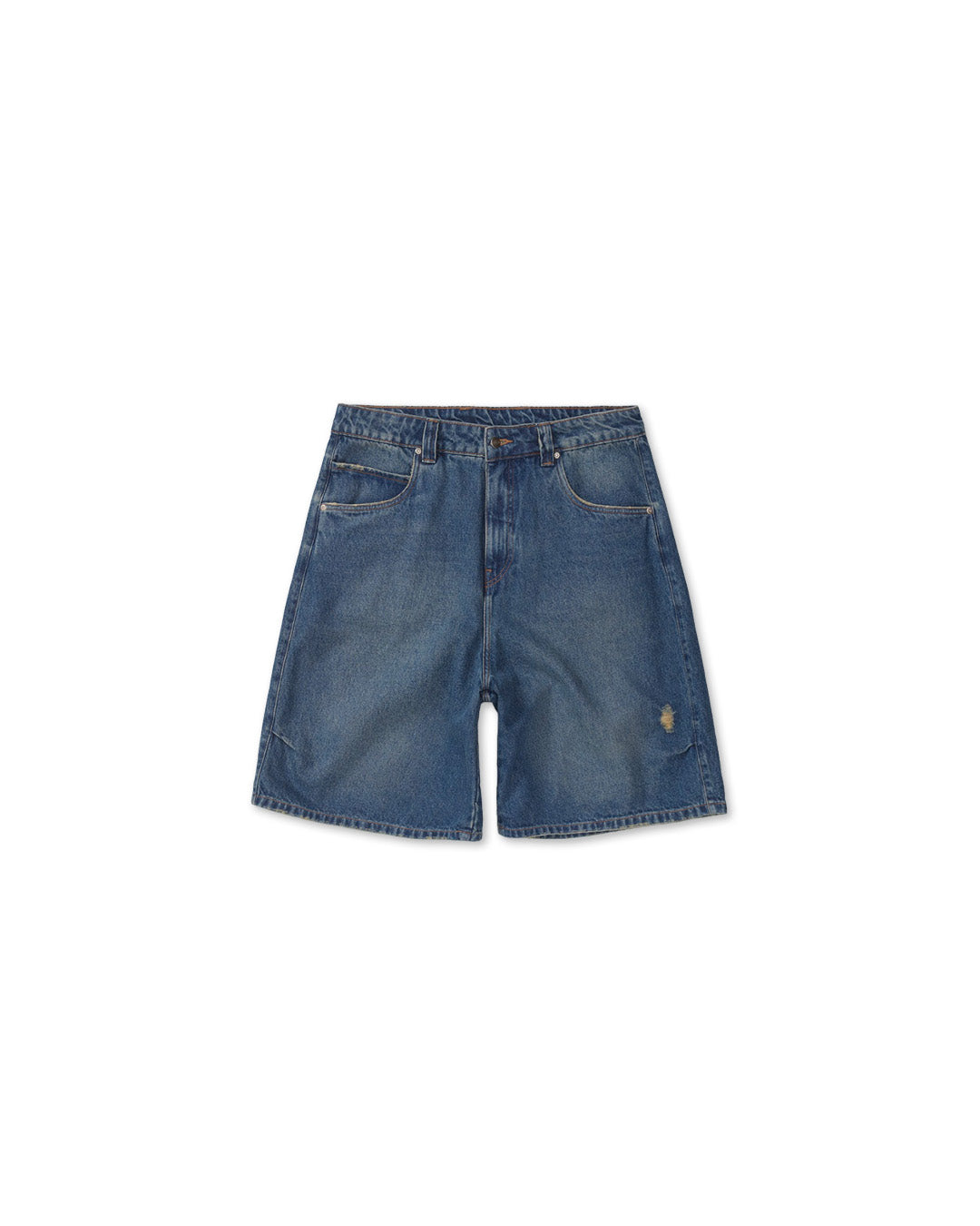 Green Used Denim Straight Shorts