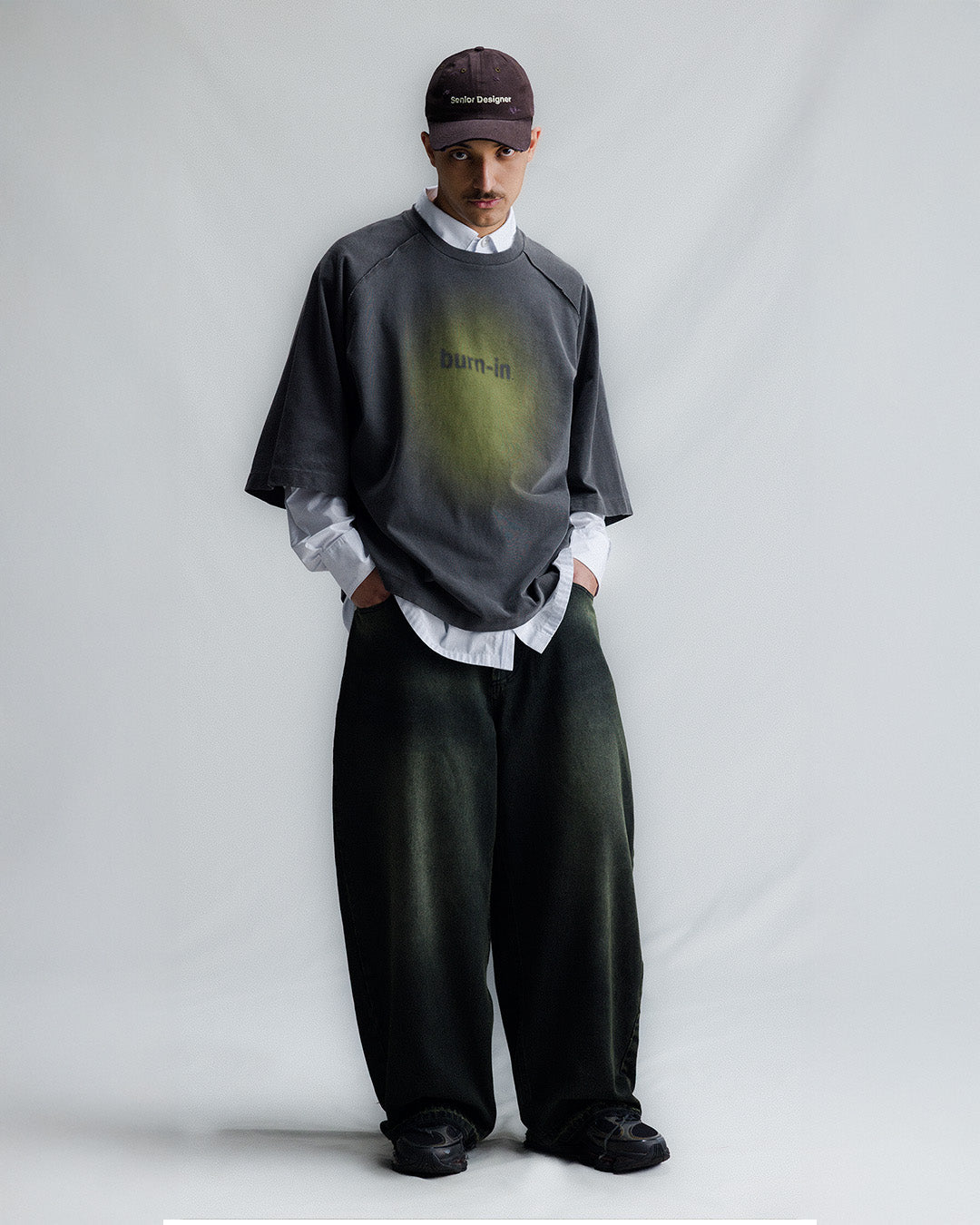Green Washed 'Burni-in' Raglan Oversized Tee
