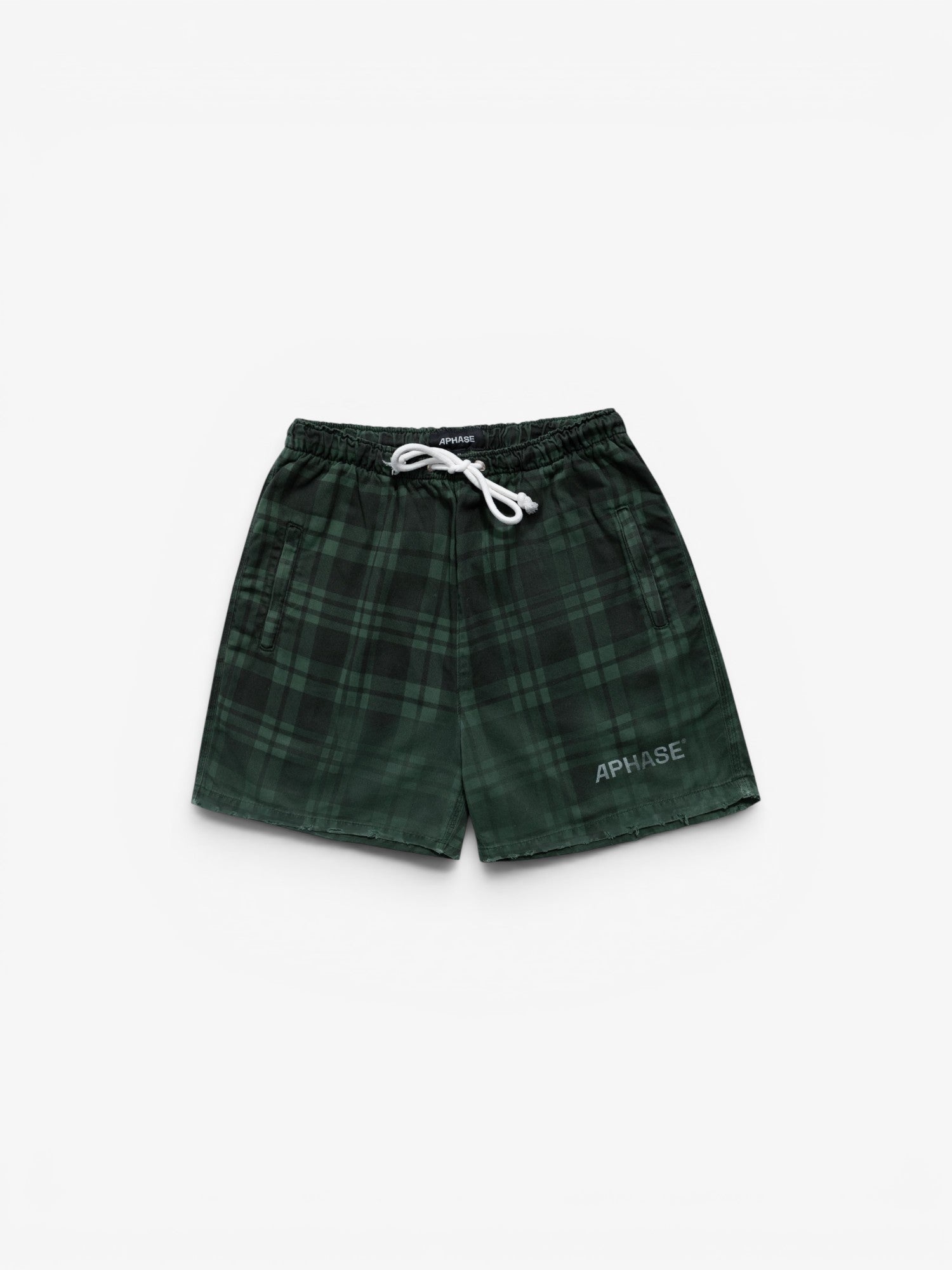 Green & Black Checked Twill Shorts