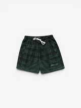 Green & Black Checked Twill Shorts