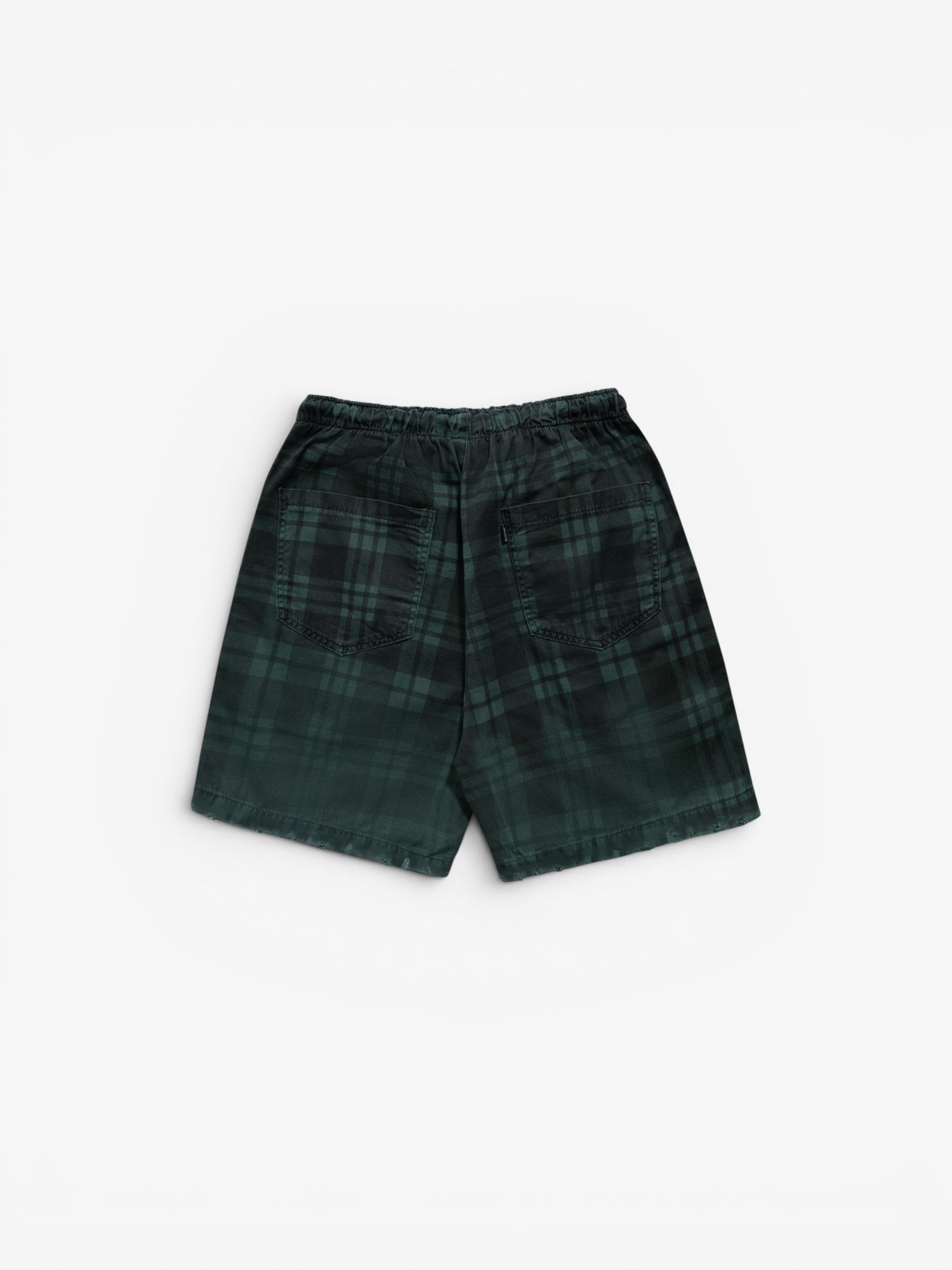 Green & Black Checked Twill Shorts