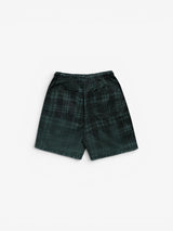 Green & Black Checked Twill Shorts