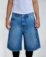 Green Used Denim Straight Shorts