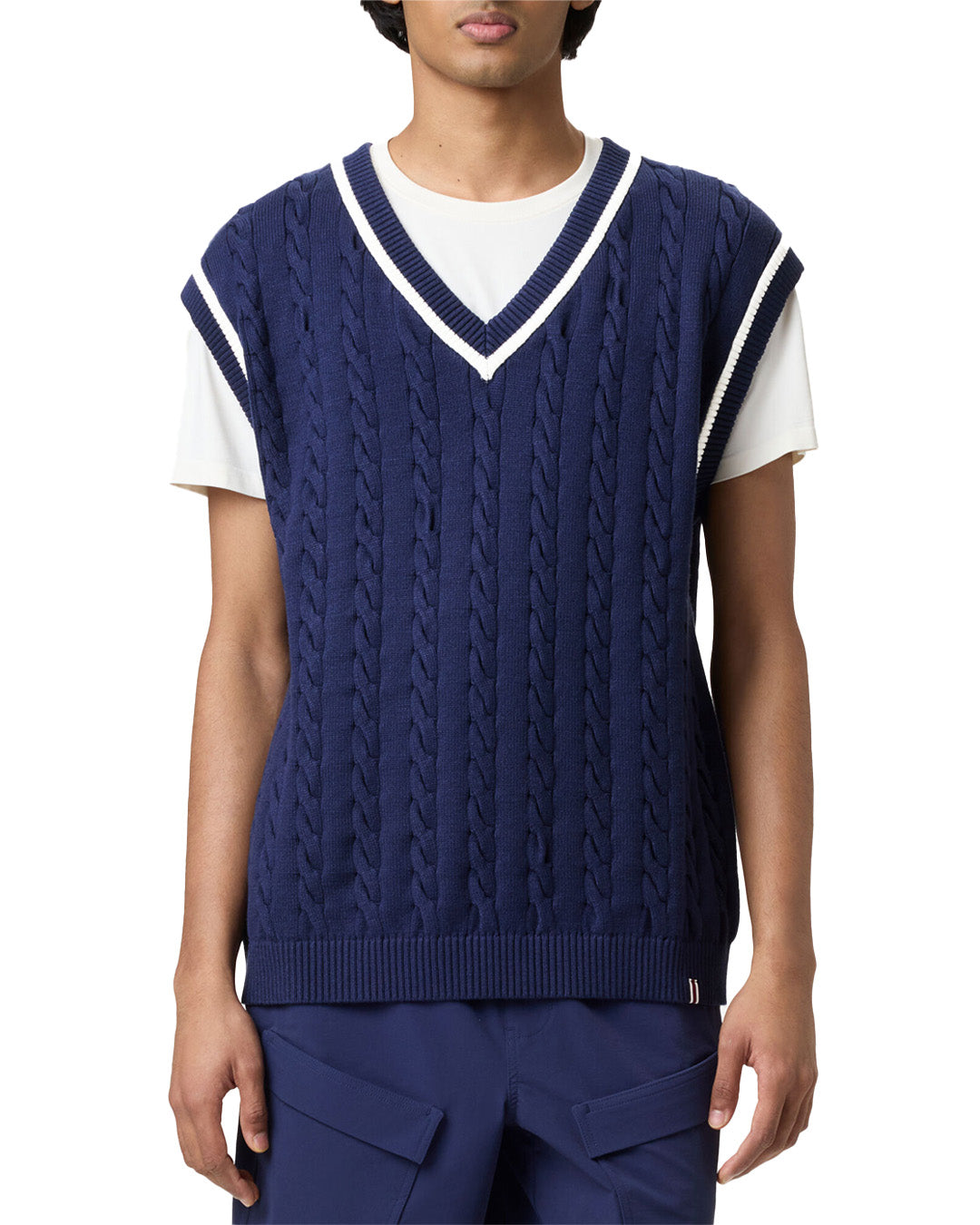 Navy Baseline Cable Knit Vest