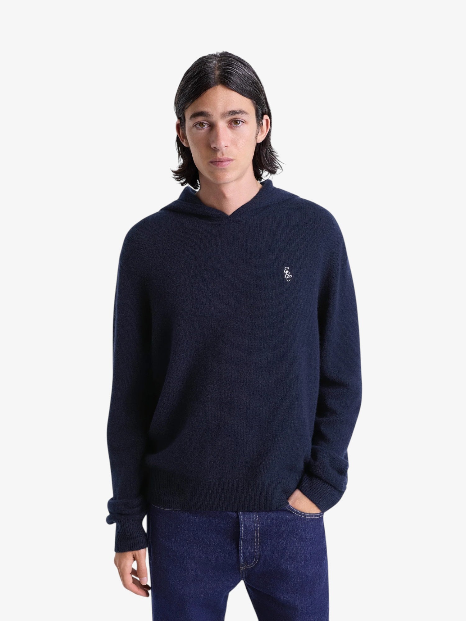 Navy 'SCR' Cashmere Hoodie