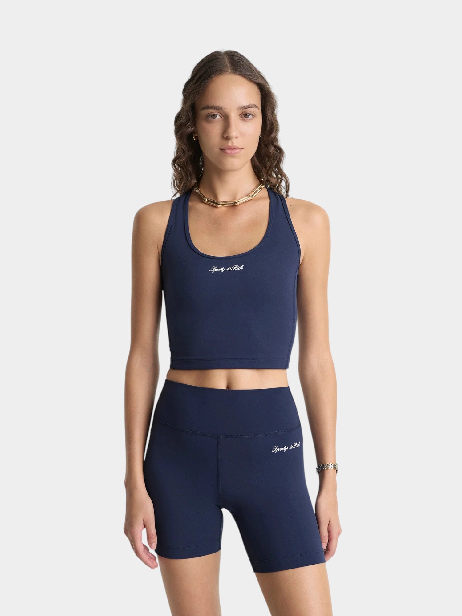 Navy & White 'Signature Logo' Biker Shorts