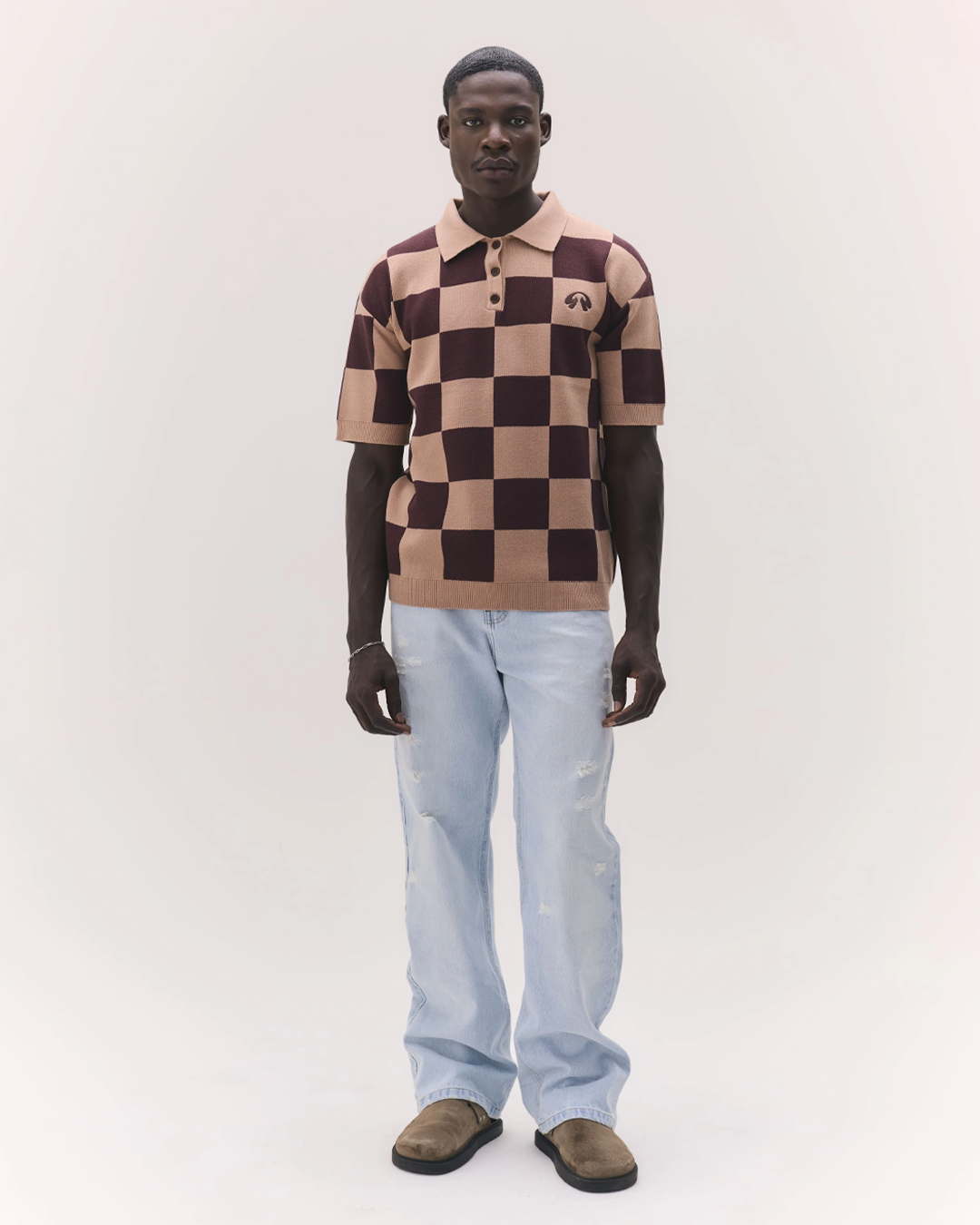 Brown 'Checkerboard' Polo Knitwear