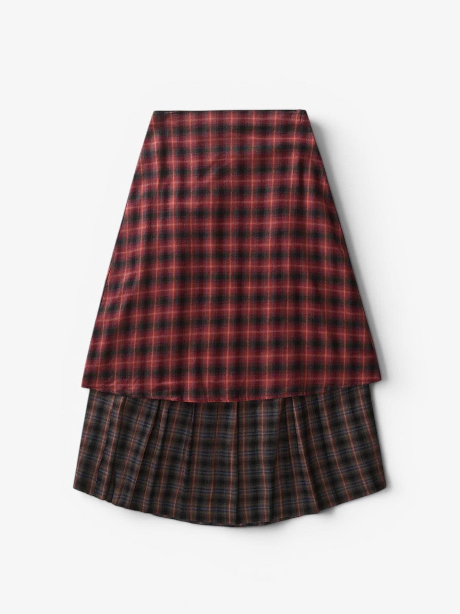 Red & Brown Plaid Layer Double Skirt