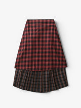 Red & Brown Plaid Layer Double Skirt